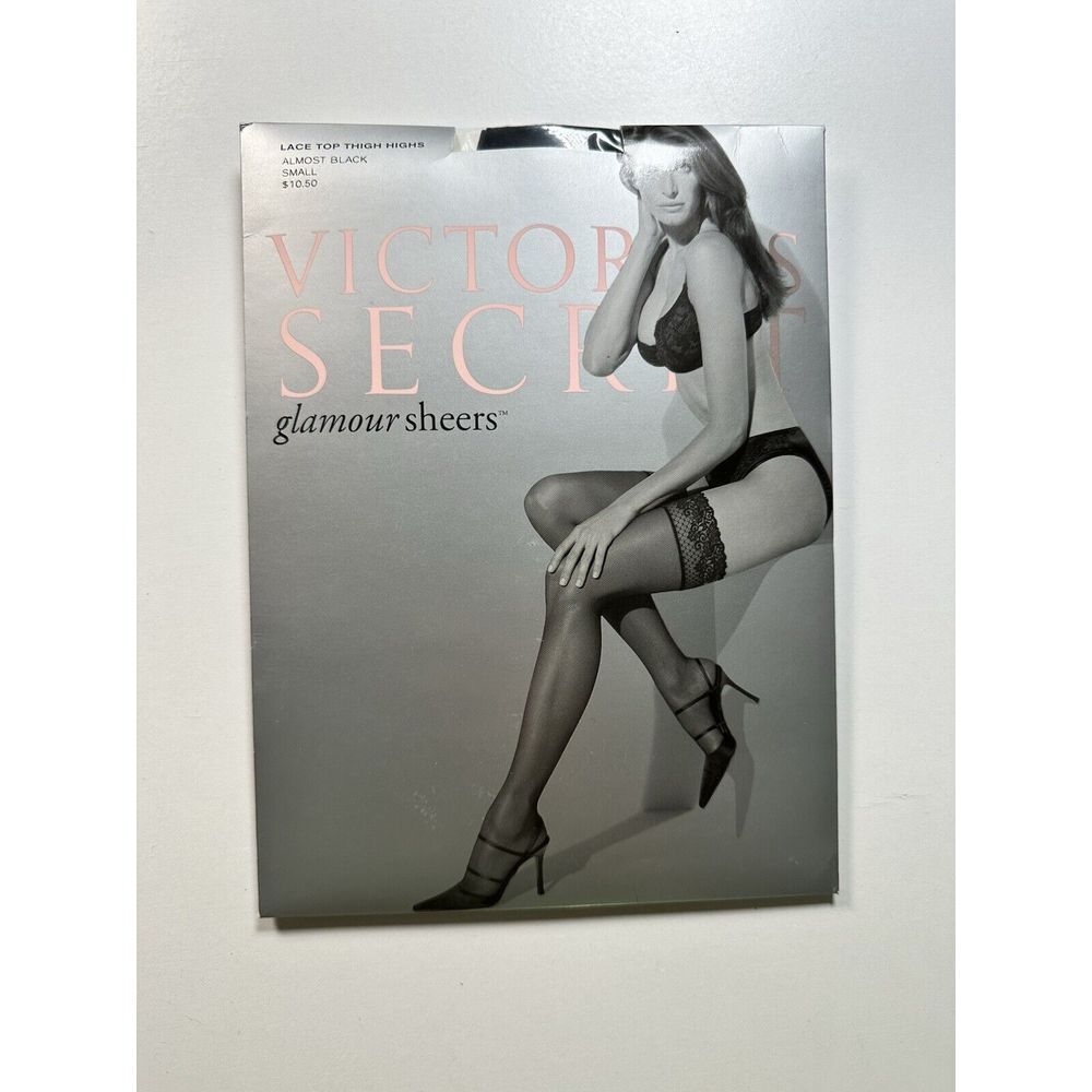 Victorias Secret Glamour Sheers Lace Top Thigh‎ Highs Almost Black Small